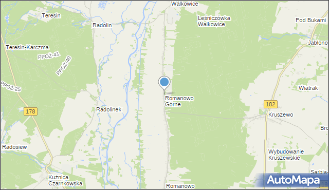 mapa Romanowo Górne, Romanowo Górne na mapie Targeo